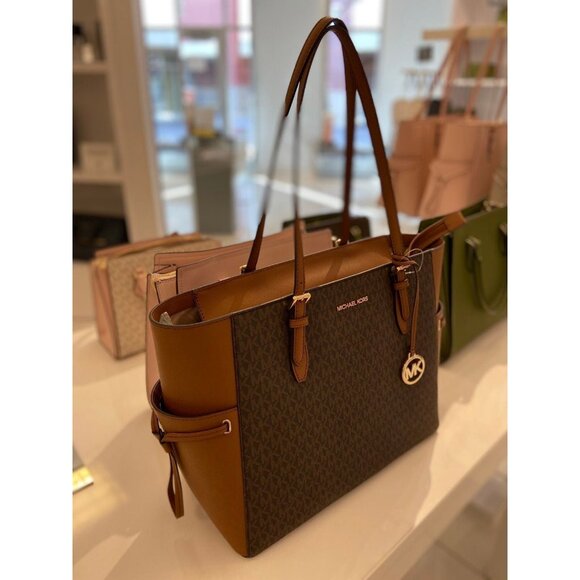Michael Kors tote gilly large leather tote bag MK signature bag brown - Picture 2 of 7